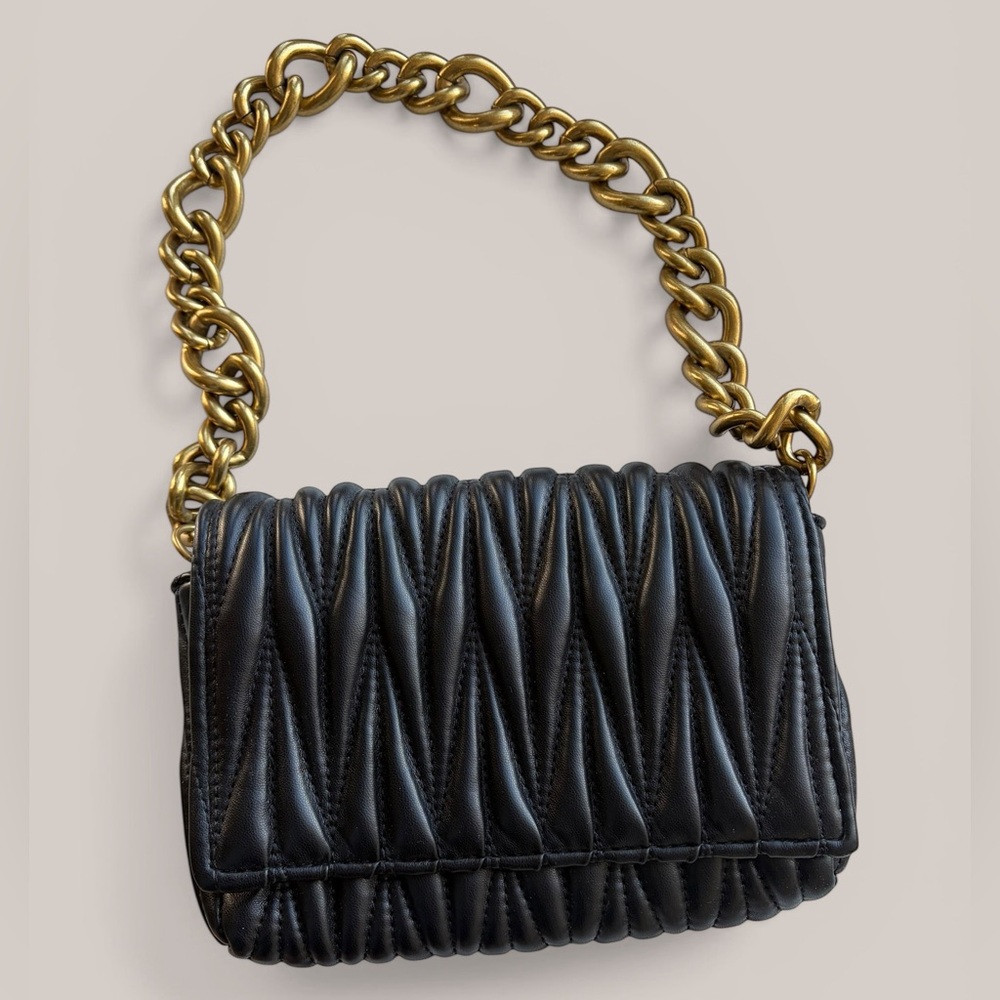 Montana West Black Quilted Shoulder Bag with Gold Chain